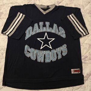 VINTAGE 90's Edge Men's Navy and Gray Dallas Cowboys Jersey 100% Cotton Size L